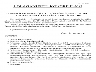 OLAĞAN ÜSTÜ GENEL KURUL İLANI